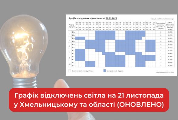 Графік відключень світла на 21 листопада у Хмельницькому та області (ОНОВЛЕНО)