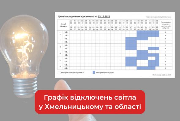 Графік погодинних відключень світла у Хмельницькому та області на 24 грудня