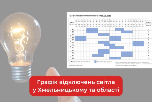 Графік погодинних відключень світла у Хмельницькому та області на 9 січня