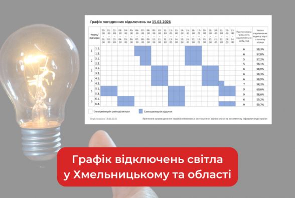 Графік погодинних відключень світла у Хмельницькому та області на 15 лютого