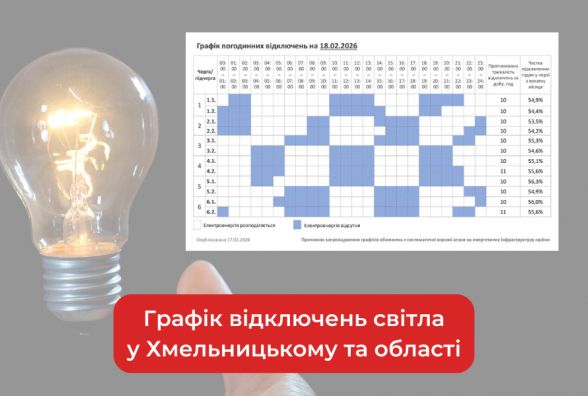 Графік погодинних відключень світла у Хмельницькому та області на 18 лютого