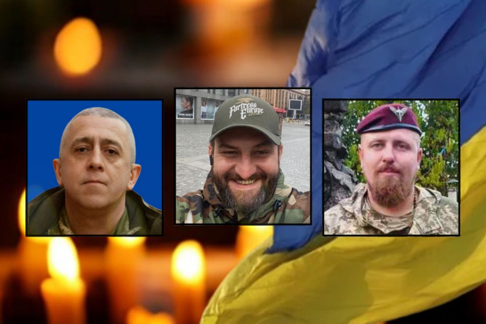 На щиті — військові з Хмельниччини: Юрій Бабійчук, Вадим Дєдов, Валерій Нечипорук