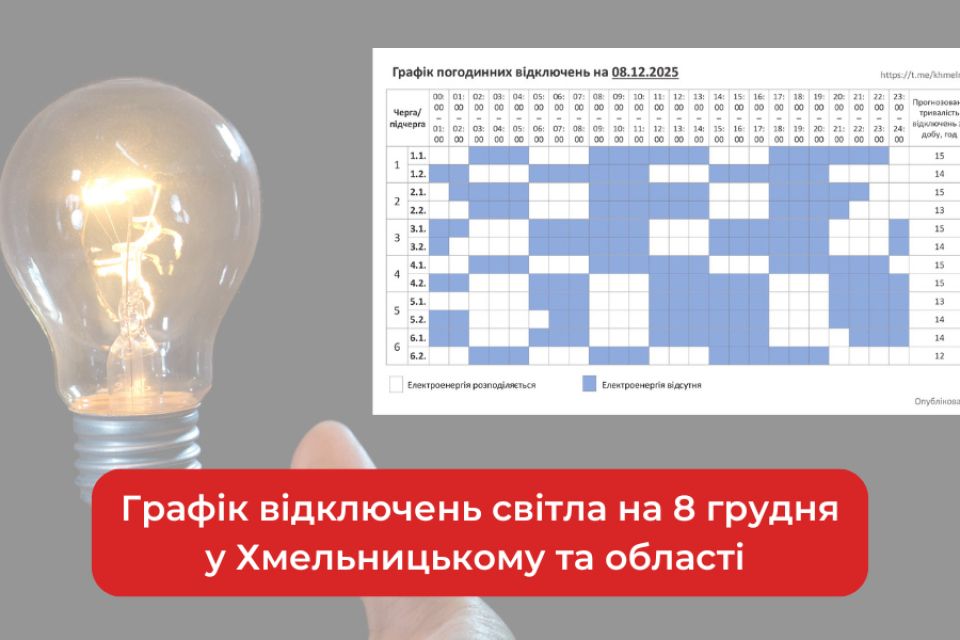 Графік відключень світла на 9 грудня у Хмельницькому та області (ОНОВЛЕНО)