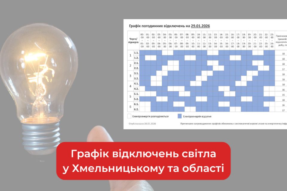 Графік погодинних відключень світла у Хмельницькому та області на 29 січня