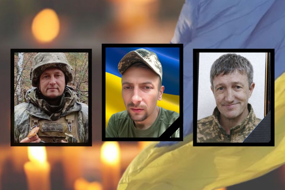 На щиті — військові з Хмельниччини: Віктор Барма, Юрій Навроцький та Олег Чайка