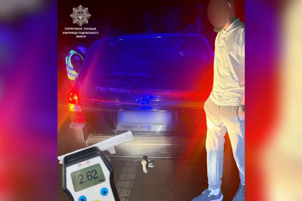 На Хмельниччині зупинили п’яного водія Hyundai: Драгер показав 2,62 проміле
