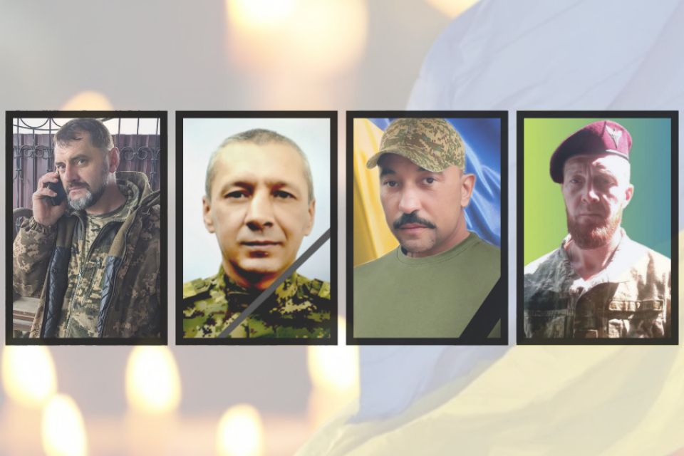 На щиті — четверо воїнів з Хмельниччини: Руслан Денис, Володимир Осташевський, Серік Рабаєв та Сергій Чорноуз.