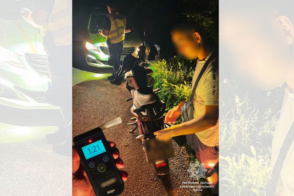 1,21 проміле в крові: на Кам’янеччині п’яний мотоцикліст їздив без прав