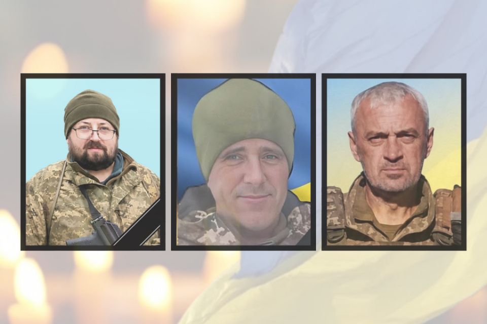 На щиті троє воїнів з Хмельниччини: Олександр Дзигман, Сергій Зозуля та Микола Макарчук