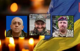 На щиті — військові з Хмельниччини: Юрій Бабійчук, Вадим Дєдов, Валерій Нечипорук