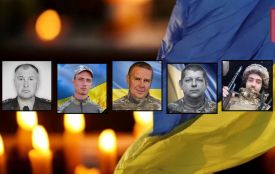 На щиті — військові з Хмельниччини: Ігор Адаменко, Андрій Клочанюк, Анатолій Конченко, Олег Скакун та Роман Шило