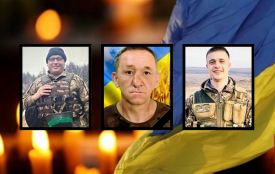 На щиті — захисники з Хмельниччини: Сергій Бернашевський, Володимир Гавриленко, Михайло Ткачов