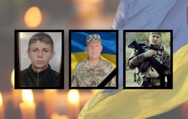 На щиті — військові з Хмельниччини: Беркута Юрій, Лісков Микола та Присяжний Олександр