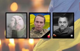 На щиті — троє військових з Хмельниччини:  Руслан Наникін, Андрій Худий та Дмитро Шереметинський