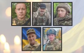 На щиті 5 воїнів з Хмельниччини: Олександр Богач, Віталій Скидан, В’ячеслав Пшеничний, Микола Тимчук, Владислав Цирт