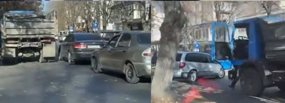 Водії їздять тротуаром через ДТП на Соборній (ВІДЕО)
